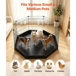 VEVOR Dog Playpen 30 Inch 8 Panels Foldable Exercise Pen with Bottom Pad, Indoor Metal Pet Fence with Door, Heavy Duty Puppy Crate Kennel, Pet Playpen for Dogs, Cats, and Other Small Animals, Black