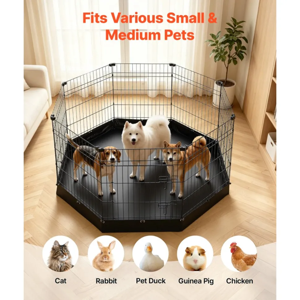 VEVOR Dog Playpen 30 Inch 8 Panels Foldable Exercise Pen with Bottom Pad, Indoor Metal Pet Fence with Door, Heavy Duty Puppy Crate Kennel, Pet Playpen for Dogs, Cats, and Other Small Animals, Black