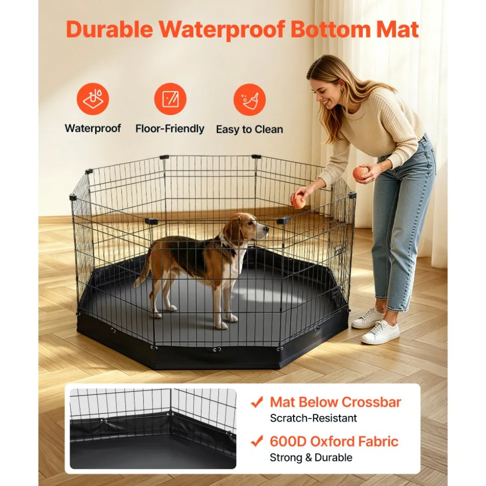 VEVOR Dog Playpen 30 Inch 8 Panels Foldable Exercise Pen with Bottom Pad, Indoor Metal Pet Fence with Door, Heavy Duty Puppy Crate Kennel, Pet Playpen for Dogs, Cats, and Other Small Animals, Black