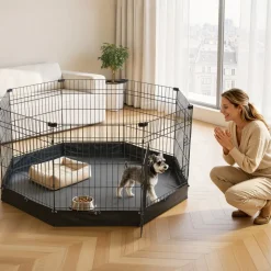 VEVOR Dog Playpen 30 Inch 8 Panels Foldable Exercise Pen with Bottom Pad, Indoor Metal Pet Fence with Door, Heavy Duty Puppy Crate Kennel, Pet Playpen for Dogs, Cats, and Other Small Animals, Black
