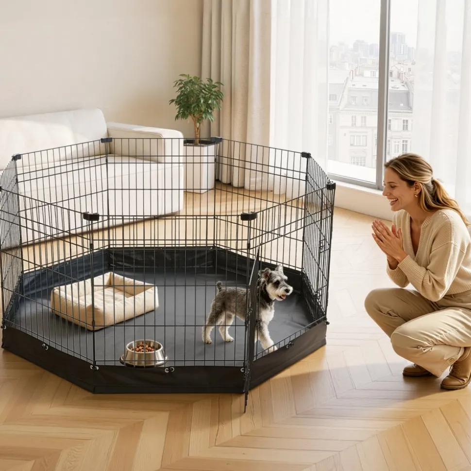 VEVOR Dog Playpen 30 Inch 8 Panels Foldable Exercise Pen with Bottom Pad, Indoor Metal Pet Fence with Door, Heavy Duty Puppy Crate Kennel, Pet Playpen for Dogs, Cats, and Other Small Animals, Black