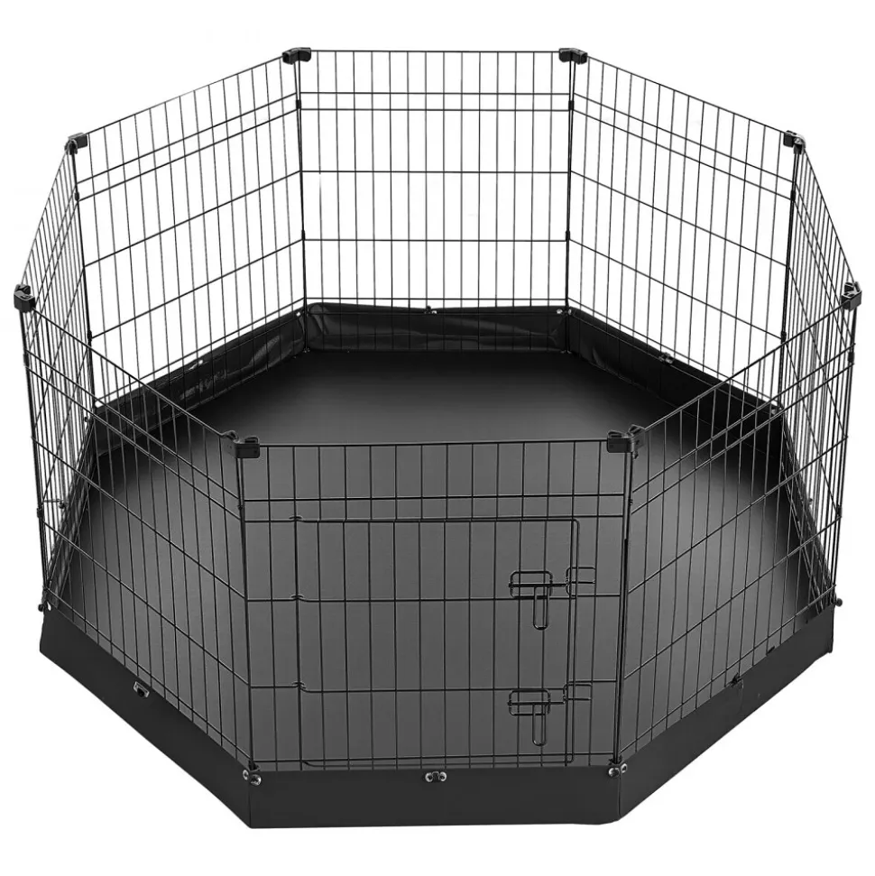 VEVOR Dog Playpen 30 Inch 8 Panels Foldable Exercise Pen with Bottom Pad, Indoor Metal Pet Fence with Door, Heavy Duty Puppy Crate Kennel, Pet Playpen for Dogs, Cats, and Other Small Animals, Black