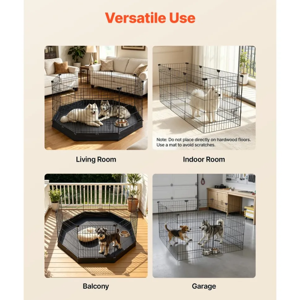 VEVOR Dog Playpen 30 Inch 8 Panels Foldable Exercise Pen with Bottom Pad, Indoor Metal Pet Fence with Door, Heavy Duty Puppy Crate Kennel, Pet Playpen for Dogs, Cats, and Other Small Animals, Black
