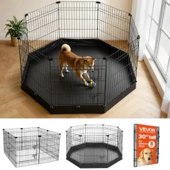 VEVOR Dog Playpen 30 Inch 8 Panels Foldable Exercise Pen with Bottom Pad, Indoor Metal Pet Fence with Door, Heavy Duty Puppy Crate Kennel, Pet Playpen for Dogs, Cats, and Other Small Animals, Black