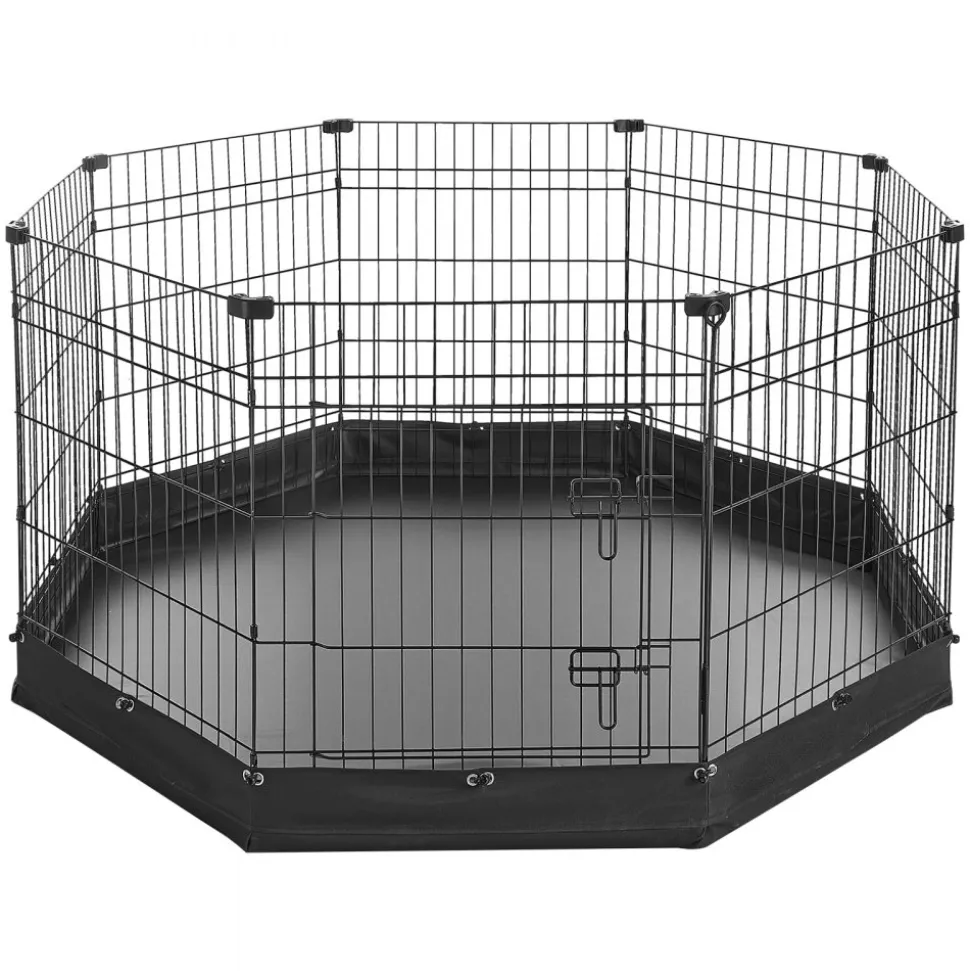 VEVOR Dog Playpen 30 Inch 8 Panels Foldable Exercise Pen with Bottom Pad, Indoor Metal Pet Fence with Door, Heavy Duty Puppy Crate Kennel, Pet Playpen for Dogs, Cats, and Other Small Animals, Black
