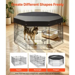 VEVOR Dog Playpen 30 Inch 8 Panels Foldable Exercise Pen with Top Cover, Indoor Metal Pet Fence with Door, Heavy Duty Puppy Crate Kennel, Pet Playpen for Dogs, Cats, and Other Small Animals, Black