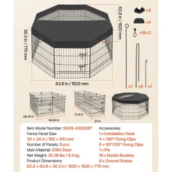 VEVOR Dog Playpen 30 Inch 8 Panels Foldable Exercise Pen with Top Cover, Indoor Metal Pet Fence with Door, Heavy Duty Puppy Crate Kennel, Pet Playpen for Dogs, Cats, and Other Small Animals, Black