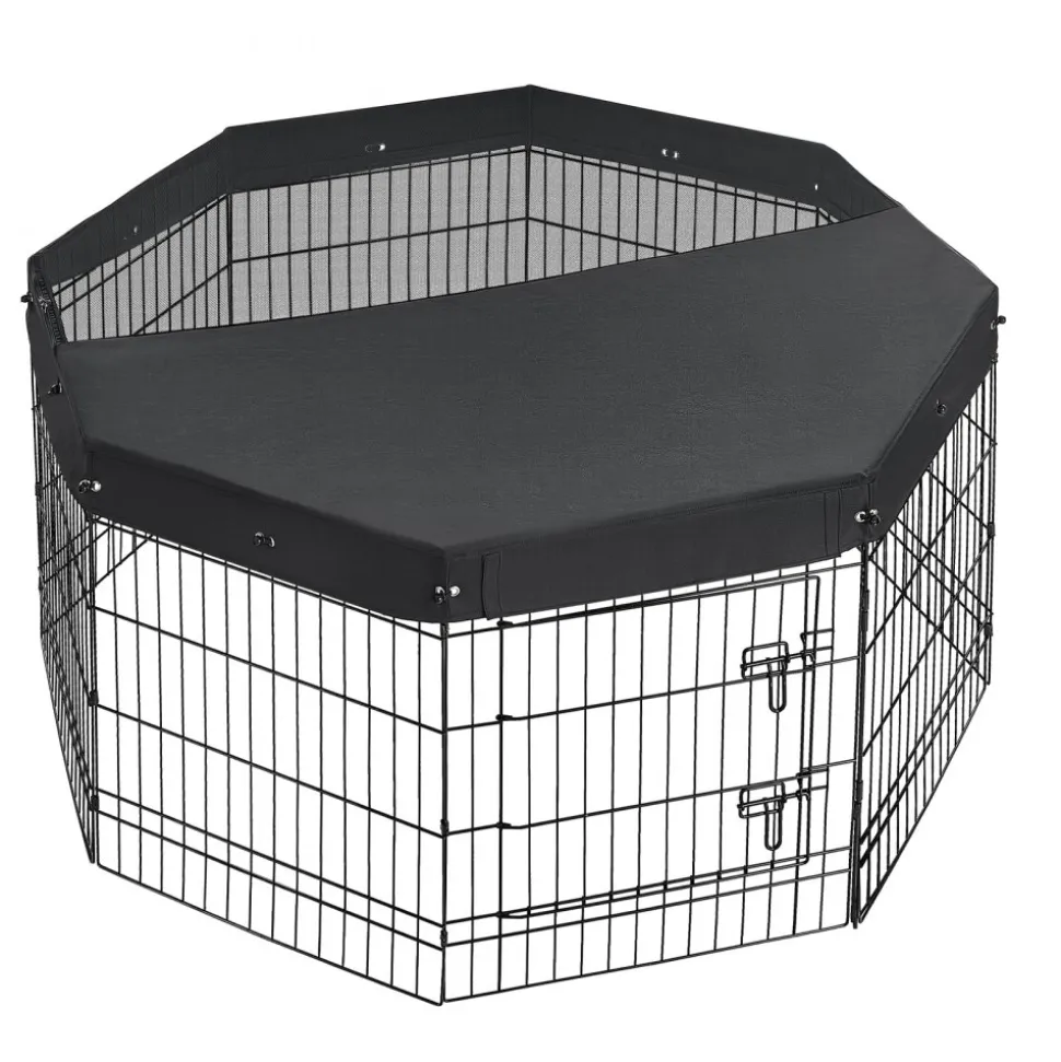 VEVOR Dog Playpen 30 Inch 8 Panels Foldable Exercise Pen with Top Cover, Indoor Metal Pet Fence with Door, Heavy Duty Puppy Crate Kennel, Pet Playpen for Dogs, Cats, and Other Small Animals, Black