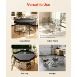 VEVOR Dog Playpen 30 Inch 8 Panels Foldable Exercise Pen with Top Cover, Indoor Metal Pet Fence with Door, Heavy Duty Puppy Crate Kennel, Pet Playpen for Dogs, Cats, and Other Small Animals, Black