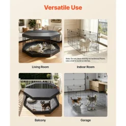VEVOR Dog Playpen 30 Inch 8 Panels Exercise Pen with Top Cover & Bottom Pad, Indoor Foldable Metal Pet Fence with Door, Heavy Duty Puppy Crate Kennel Pen for Dogs, Cats, and Other Small Animals, Black