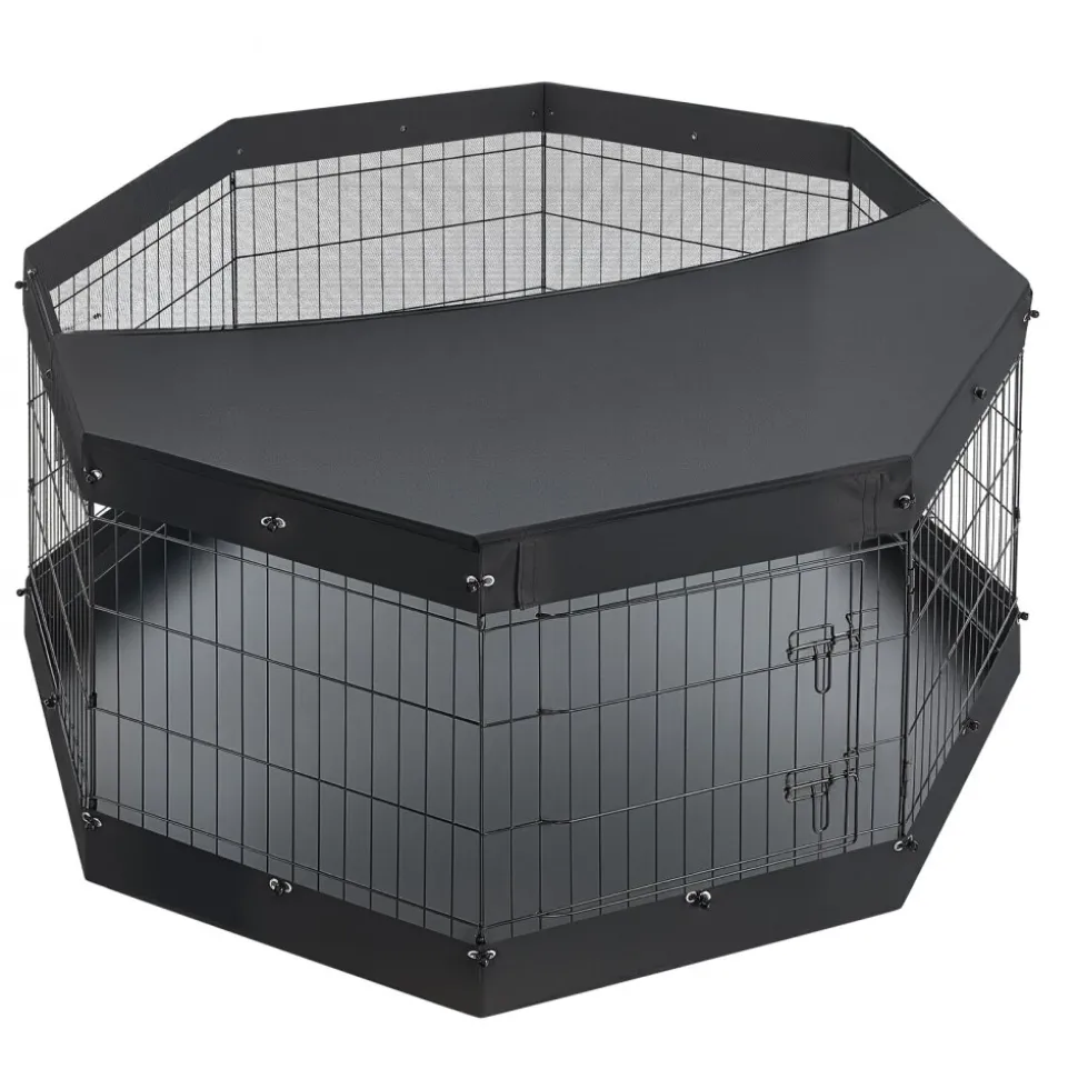 VEVOR Dog Playpen 30 Inch 8 Panels Exercise Pen with Top Cover & Bottom Pad, Indoor Foldable Metal Pet Fence with Door, Heavy Duty Puppy Crate Kennel Pen for Dogs, Cats, and Other Small Animals, Black