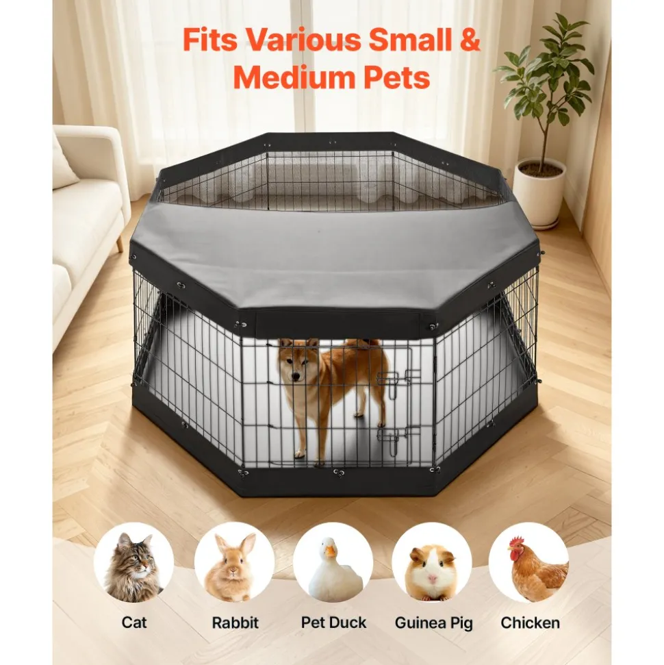 VEVOR Dog Playpen 30 Inch 8 Panels Exercise Pen with Top Cover & Bottom Pad, Indoor Foldable Metal Pet Fence with Door, Heavy Duty Puppy Crate Kennel Pen for Dogs, Cats, and Other Small Animals, Black