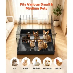 VEVOR Dog Playpen 24 Inch 4 Panels Foldable Exercise Pen with Bottom Pad, Indoor Metal Pet Fence with Door, Heavy Duty Puppy Crate Kennel, Pet Playpen for Dogs, Cats, and Other Small Animals, Black