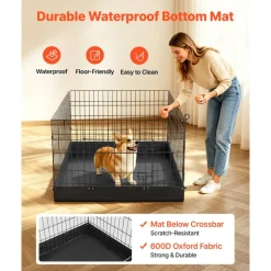 VEVOR Dog Playpen 24 Inch 4 Panels Foldable Exercise Pen with Bottom Pad, Indoor Metal Pet Fence with Door, Heavy Duty Puppy Crate Kennel, Pet Playpen for Dogs, Cats, and Other Small Animals, Black