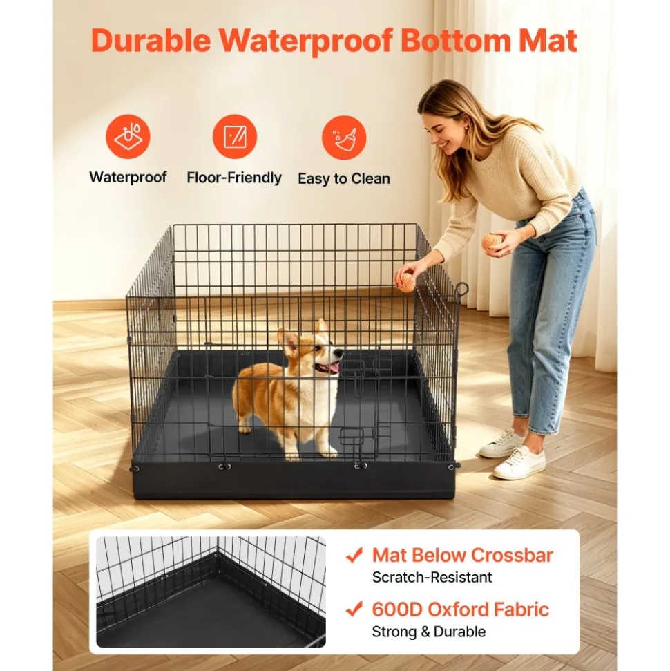 VEVOR Dog Playpen 24 Inch 4 Panels Foldable Exercise Pen with Bottom Pad, Indoor Metal Pet Fence with Door, Heavy Duty Puppy Crate Kennel, Pet Playpen for Dogs, Cats, and Other Small Animals, Black