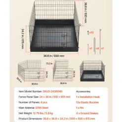 VEVOR Dog Playpen 24 Inch 4 Panels Foldable Exercise Pen with Bottom Pad, Indoor Metal Pet Fence with Door, Heavy Duty Puppy Crate Kennel, Pet Playpen for Dogs, Cats, and Other Small Animals, Black