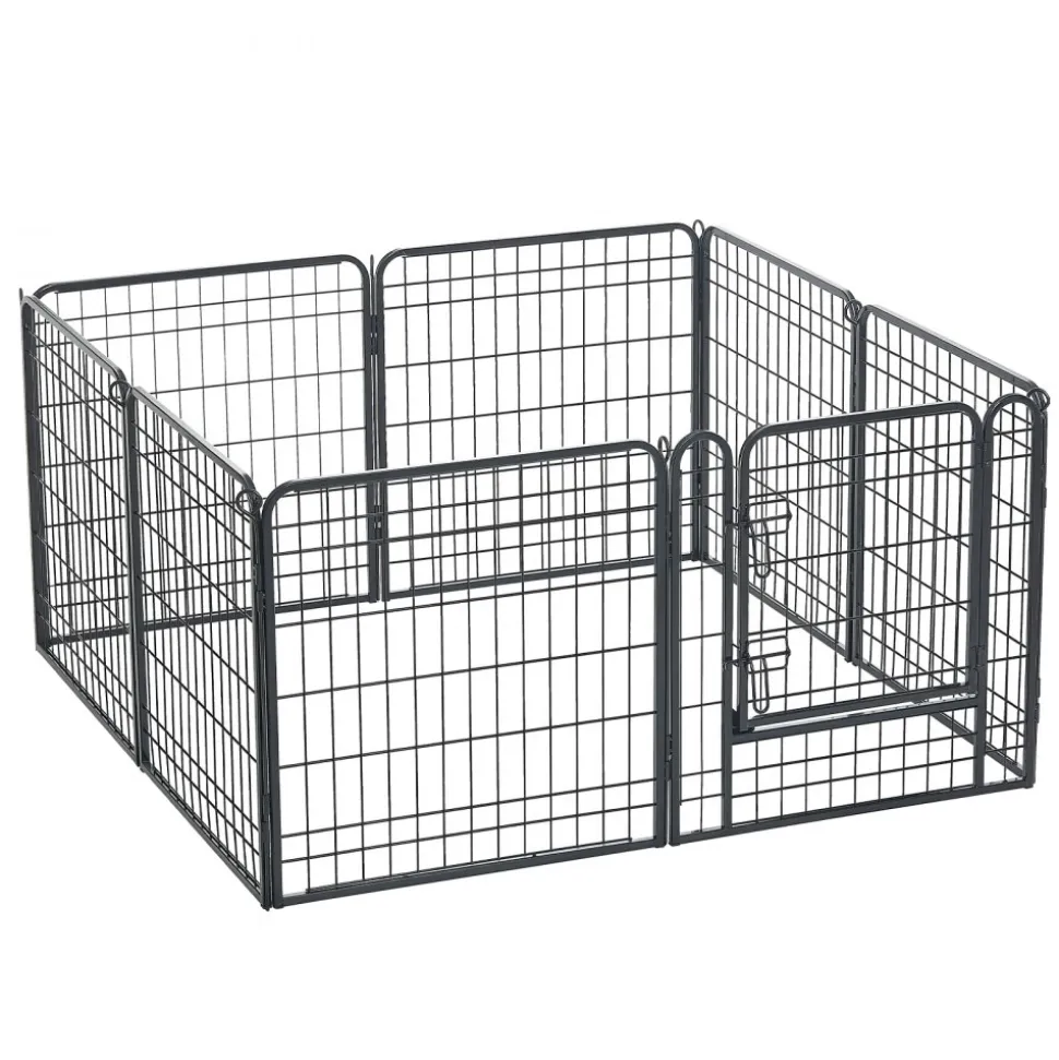 VEVOR Dog Playpen 24 Inch 8 Panels Heavy Duty with Top Cover & Bottom Pad, Indoor Foldable Metal Exercise Pen Pet Fence with Door, Puppy Crate Kennel Pen for Dogs, Cats, and Other Small Animals, Black