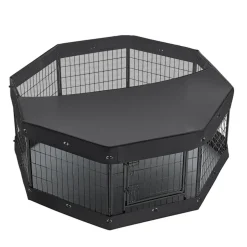 VEVOR Dog Playpen 24 Inch 8 Panels Heavy Duty with Top Cover & Bottom Pad, Indoor Foldable Metal Exercise Pen Pet Fence with Door, Puppy Crate Kennel Pen for Dogs, Cats, and Other Small Animals, Black