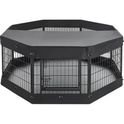 VEVOR Dog Playpen 24 Inch 8 Panels Heavy Duty with Top Cover & Bottom Pad, Indoor Foldable Metal Exercise Pen Pet Fence with Door, Puppy Crate Kennel Pen for Dogs, Cats, and Other Small Animals, Black