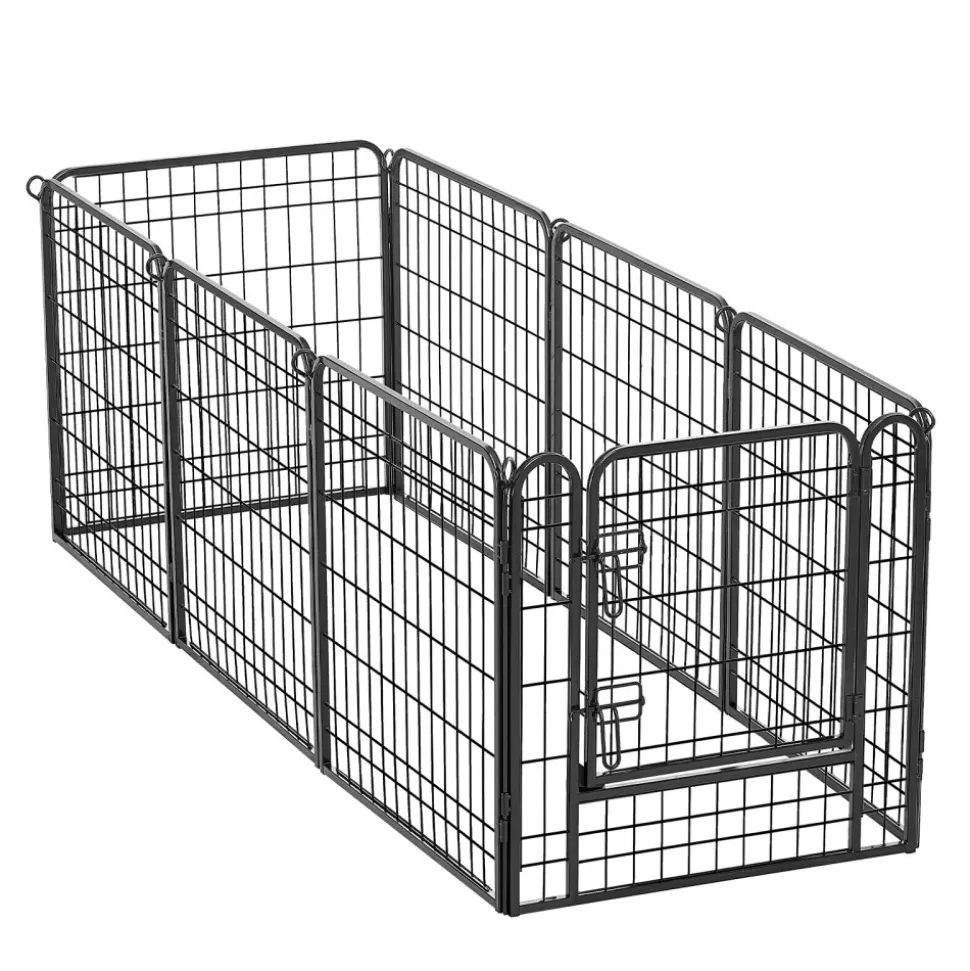VEVOR Dog Playpen 24 Inch 8 Panels Heavy Duty with Top Cover & Bottom Pad, Indoor Foldable Metal Exercise Pen Pet Fence with Door, Puppy Crate Kennel Pen for Dogs, Cats, and Other Small Animals, Black