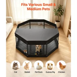 VEVOR Dog Playpen 24 Inch 8 Panels Heavy Duty with Top Cover & Bottom Pad, Indoor Foldable Metal Exercise Pen Pet Fence with Door, Puppy Crate Kennel Pen for Dogs, Cats, and Other Small Animals, Black