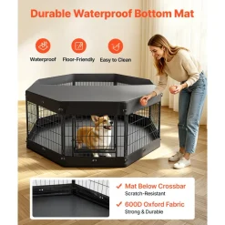 VEVOR Dog Playpen 24 Inch 8 Panels Heavy Duty with Top Cover & Bottom Pad, Indoor Foldable Metal Exercise Pen Pet Fence with Door, Puppy Crate Kennel Pen for Dogs, Cats, and Other Small Animals, Black
