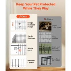VEVOR Dog Playpen 24 Inch 8 Panels Heavy Duty with Top Cover & Bottom Pad, Indoor Foldable Metal Exercise Pen Pet Fence with Door, Puppy Crate Kennel Pen for Dogs, Cats, and Other Small Animals, Black