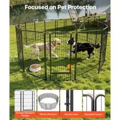 VEVOR Dog Playpen 40 Inch 16 Panels Foldable Metal Exercise Pen Pet Fence, Indoor/Outdoor Heavy Duty Puppy Crate Kennel with Door for Large/Small Dogs and Cats, Portable for RV Camping, Yard, Black