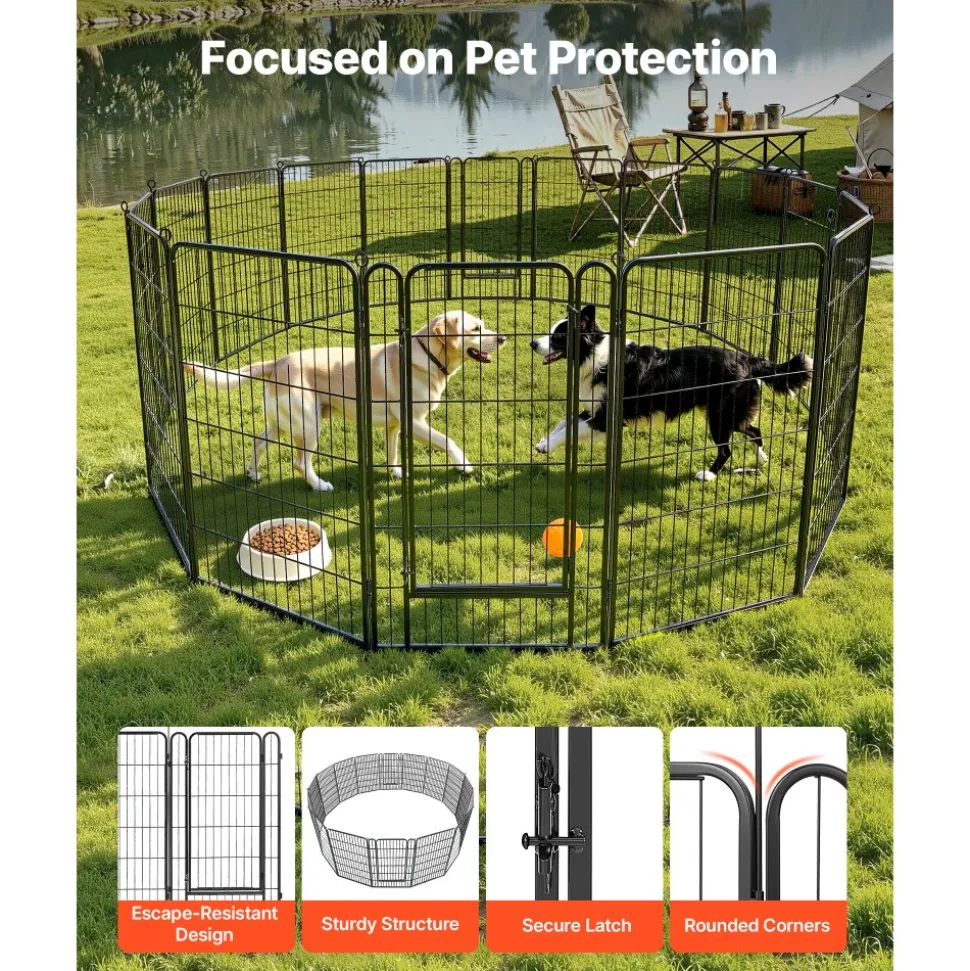 VEVOR Dog Playpen 40 Inch 16 Panels Foldable Metal Exercise Pen Pet Fence, Indoor/Outdoor Heavy Duty Puppy Crate Kennel with Door for Large/Small Dogs and Cats, Portable for RV Camping, Yard, Black