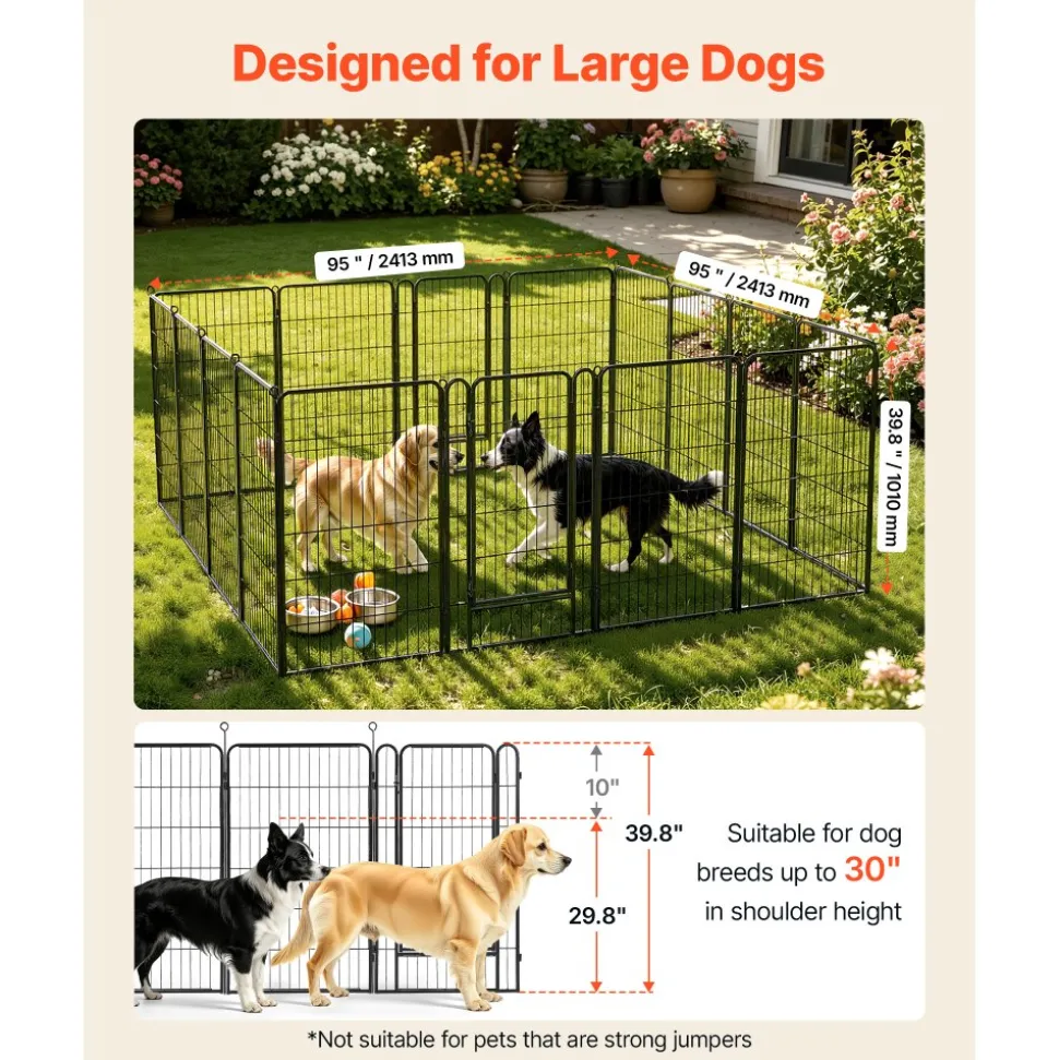 VEVOR Dog Playpen 40 Inch 16 Panels Foldable Metal Exercise Pen Pet Fence, Indoor/Outdoor Heavy Duty Puppy Crate Kennel with Door for Large/Small Dogs and Cats, Portable for RV Camping, Yard, Black