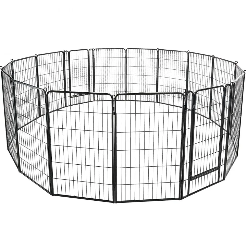 VEVOR Dog Playpen 40 Inch 16 Panels Foldable Metal Exercise Pen Pet Fence, Indoor/Outdoor Heavy Duty Puppy Crate Kennel with Door for Large/Small Dogs and Cats, Portable for RV Camping, Yard, Black