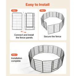 VEVOR Dog Playpen 40 Inch 16 Panels Foldable Metal Exercise Pen Pet Fence, Indoor/Outdoor Heavy Duty Puppy Crate Kennel with Door for Large/Small Dogs and Cats, Portable for RV Camping, Yard, Black