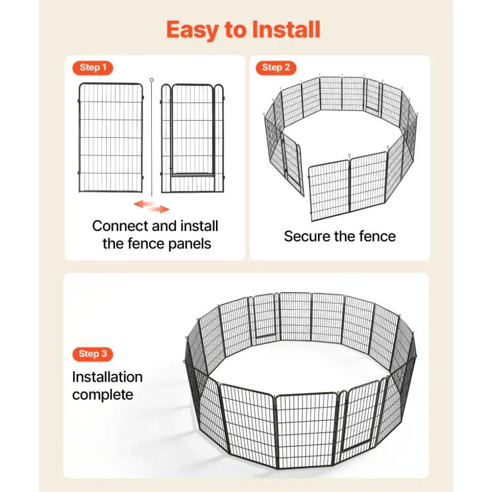 VEVOR Dog Playpen 40 Inch 16 Panels Foldable Metal Exercise Pen Pet Fence, Indoor/Outdoor Heavy Duty Puppy Crate Kennel with Door for Large/Small Dogs and Cats, Portable for RV Camping, Yard, Black