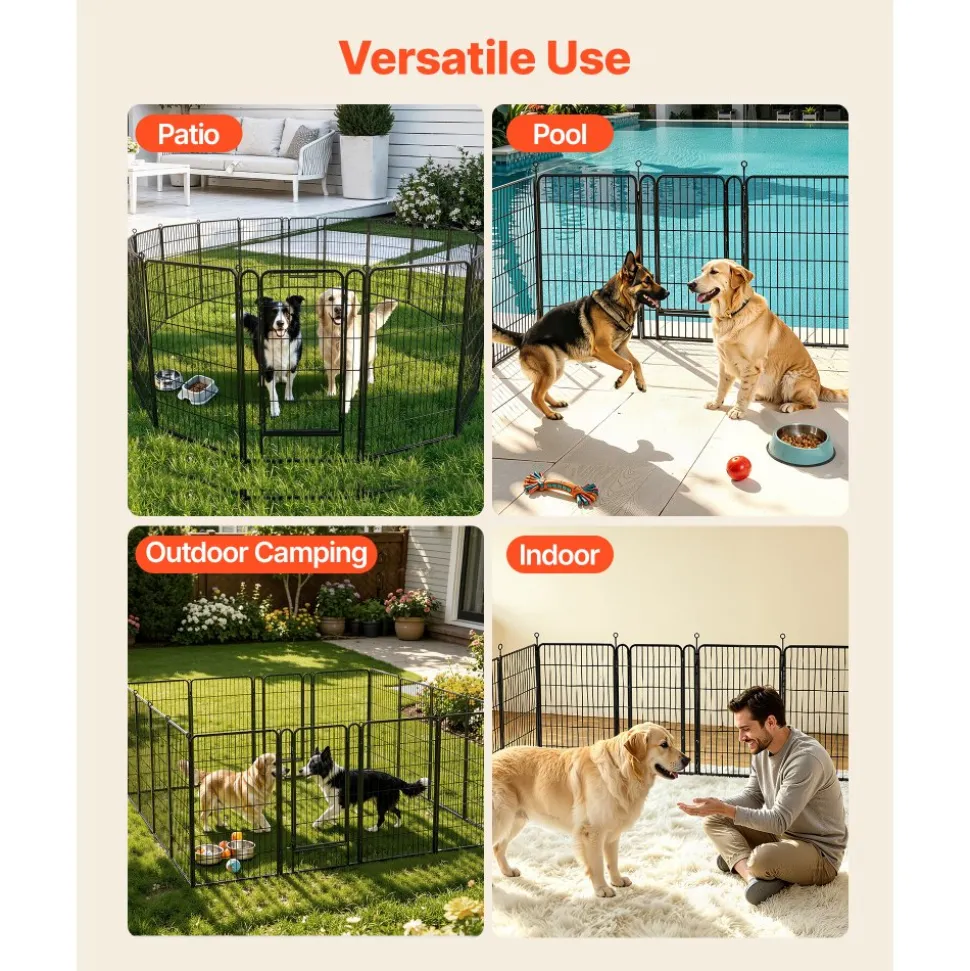 VEVOR Dog Playpen 40 Inch 16 Panels Foldable Metal Exercise Pen Pet Fence, Indoor/Outdoor Heavy Duty Puppy Crate Kennel with Door for Large/Small Dogs and Cats, Portable for RV Camping, Yard, Black