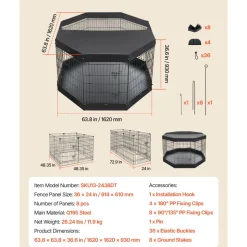 VEVOR Dog Playpen 36 Inch 8 Panels Exercise Pen with Top Cover & Bottom Pad, Indoor Foldable Metal Pet Fence with Door, Heavy Duty Puppy Crate Kennel Pen for Dogs, Cats, and Other Small Animals, Black