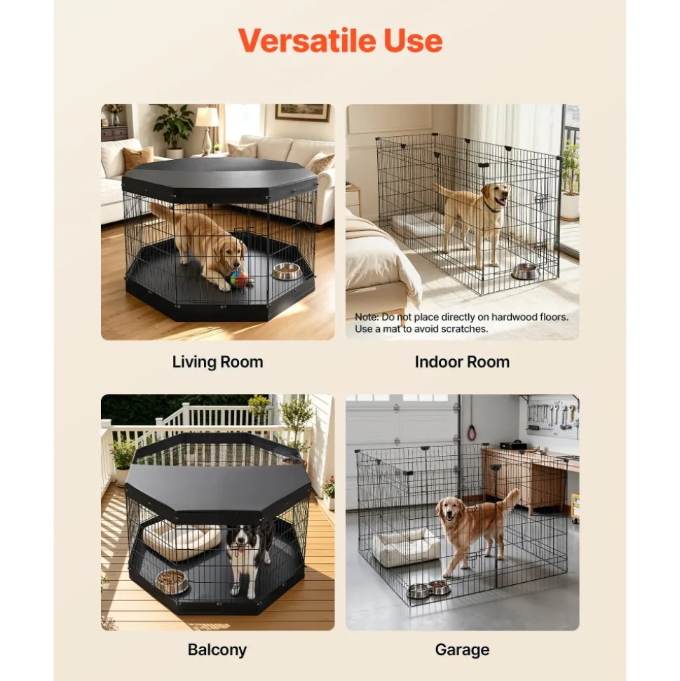 VEVOR Dog Playpen 36 Inch 8 Panels Exercise Pen with Top Cover & Bottom Pad, Indoor Foldable Metal Pet Fence with Door, Heavy Duty Puppy Crate Kennel Pen for Dogs, Cats, and Other Small Animals, Black