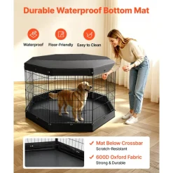 VEVOR Dog Playpen 36 Inch 8 Panels Exercise Pen with Top Cover & Bottom Pad, Indoor Foldable Metal Pet Fence with Door, Heavy Duty Puppy Crate Kennel Pen for Dogs, Cats, and Other Small Animals, Black