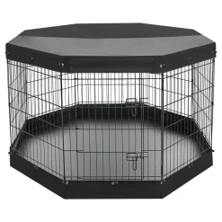 VEVOR Dog Playpen 36 Inch 8 Panels Exercise Pen with Top Cover & Bottom Pad, Indoor Foldable Metal Pet Fence with Door, Heavy Duty Puppy Crate Kennel Pen for Dogs, Cats, and Other Small Animals, Black