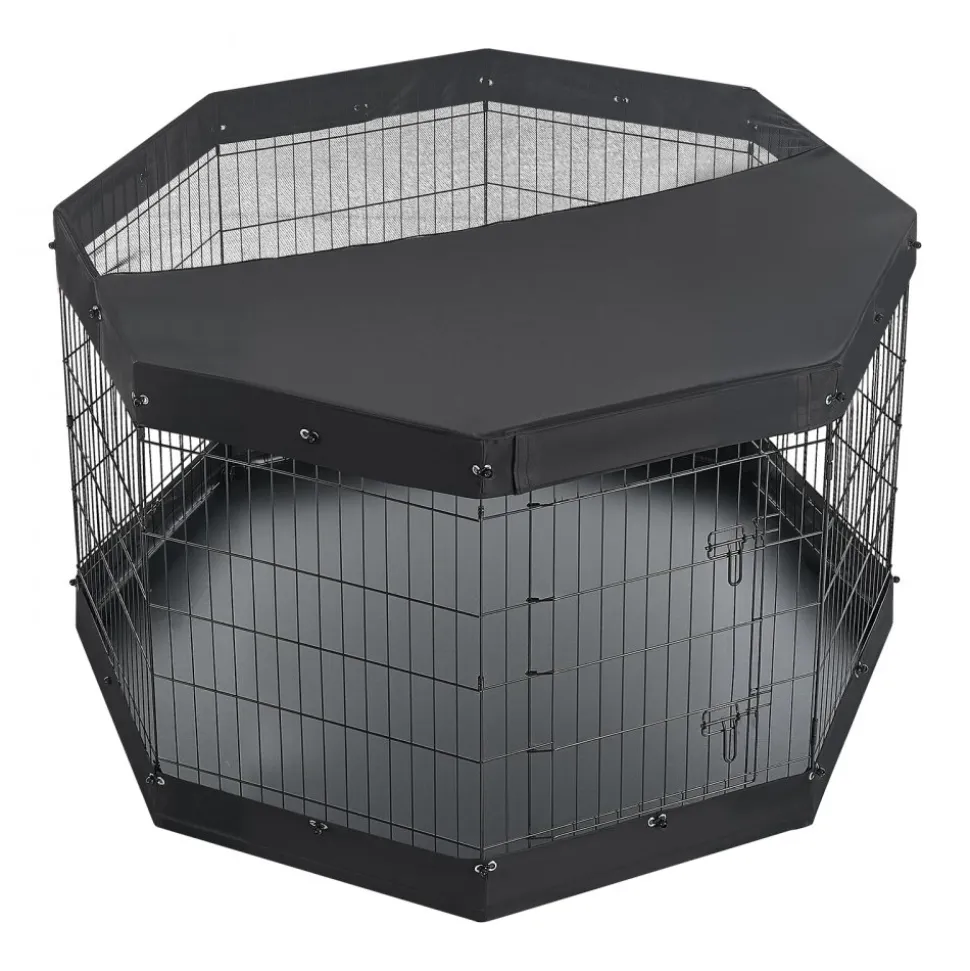 VEVOR Dog Playpen 36 Inch 8 Panels Exercise Pen with Top Cover & Bottom Pad, Indoor Foldable Metal Pet Fence with Door, Heavy Duty Puppy Crate Kennel Pen for Dogs, Cats, and Other Small Animals, Black