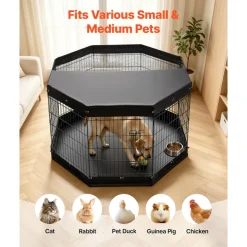 VEVOR Dog Playpen 36 Inch 8 Panels Exercise Pen with Top Cover & Bottom Pad, Indoor Foldable Metal Pet Fence with Door, Heavy Duty Puppy Crate Kennel Pen for Dogs, Cats, and Other Small Animals, Black