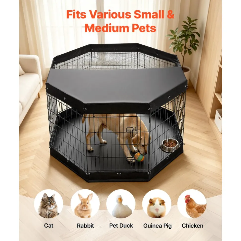 VEVOR Dog Playpen 36 Inch 8 Panels Exercise Pen with Top Cover & Bottom Pad, Indoor Foldable Metal Pet Fence with Door, Heavy Duty Puppy Crate Kennel Pen for Dogs, Cats, and Other Small Animals, Black