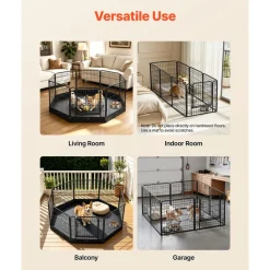 VEVOR Dog Playpen 24 Inch 8 Panels Foldable Exercise Pen with Bottom Pad, Indoor Metal Pet Fence with Door, Heavy Duty Puppy Crate Kennel, Pet Playpen for Dogs, Cats, and Other Small Animals, Black