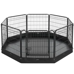 VEVOR Dog Playpen 24 Inch 8 Panels Foldable Exercise Pen with Bottom Pad, Indoor Metal Pet Fence with Door, Heavy Duty Puppy Crate Kennel, Pet Playpen for Dogs, Cats, and Other Small Animals, Black