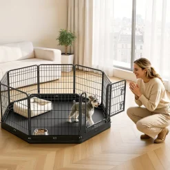 VEVOR Dog Playpen 24 Inch 8 Panels Foldable Exercise Pen with Bottom Pad, Indoor Metal Pet Fence with Door, Heavy Duty Puppy Crate Kennel, Pet Playpen for Dogs, Cats, and Other Small Animals, Black