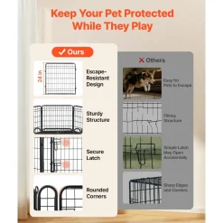 VEVOR Dog Playpen 24 Inch 8 Panels Foldable Exercise Pen with Bottom Pad, Indoor Metal Pet Fence with Door, Heavy Duty Puppy Crate Kennel, Pet Playpen for Dogs, Cats, and Other Small Animals, Black