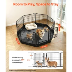 VEVOR Dog Playpen 24 Inch 8 Panels Foldable Exercise Pen with Bottom Pad, Indoor Metal Pet Fence with Door, Heavy Duty Puppy Crate Kennel, Pet Playpen for Dogs, Cats, and Other Small Animals, Black