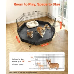 VEVOR Dog Playpen 24 Inch 8 Panels Foldable Exercise Pen with Top Cover, Indoor Metal Pet Fence with Door, Heavy Duty Puppy Crate Kennel, Pet Playpen for Dogs, Cats, and Other Small Animals, Black