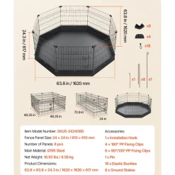 VEVOR Dog Playpen 24 Inch 8 Panels Foldable Exercise Pen with Top Cover, Indoor Metal Pet Fence with Door, Heavy Duty Puppy Crate Kennel, Pet Playpen for Dogs, Cats, and Other Small Animals, Black