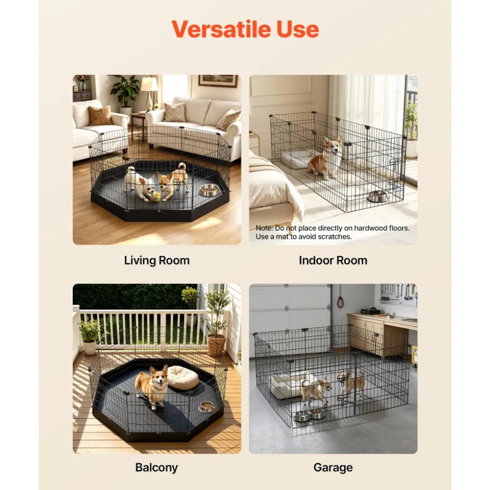 VEVOR Dog Playpen 24 Inch 8 Panels Foldable Exercise Pen with Top Cover, Indoor Metal Pet Fence with Door, Heavy Duty Puppy Crate Kennel, Pet Playpen for Dogs, Cats, and Other Small Animals, Black