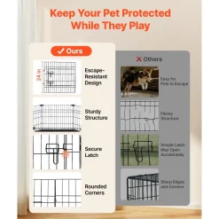 VEVOR Dog Playpen 24 Inch 8 Panels Foldable Exercise Pen with Top Cover, Indoor Metal Pet Fence with Door, Heavy Duty Puppy Crate Kennel, Pet Playpen for Dogs, Cats, and Other Small Animals, Black